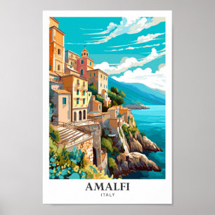 Poster Illustration du Vintage voyage d'art d'Amalfi Ital