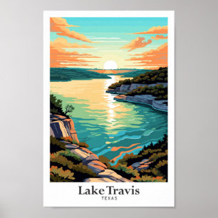 Poster Illustration du Vintage voyage d'art du lac Travis