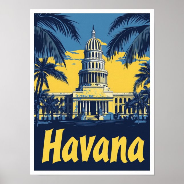Poster Illustration du Vintage voyage d'art Havana Cuba (Devant)