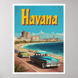 Poster Illustration du Vintage voyage d'art Havana Cuba