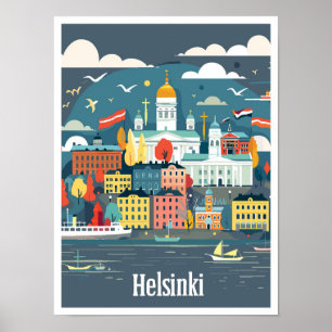 Poster Illustration du Vintage voyage d'art Helsinki Finl