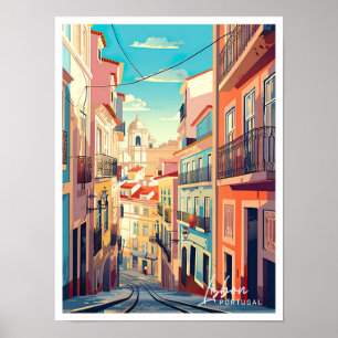 Poster Illustration du Vintage voyage d'art Lisbonne Port