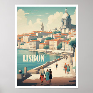 Poster Illustration du Vintage voyage d'art Lisbonne Port