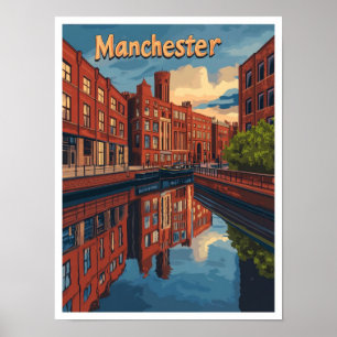 Poster Illustration du Vintage voyage d'art Manchester En