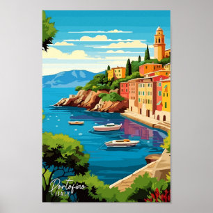 Poster Illustration du Vintage voyage d'art Portofino Ita