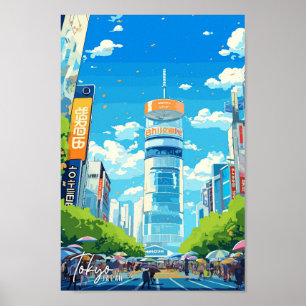 Poster Illustration du Vintage voyage d'art Tokyo Japon