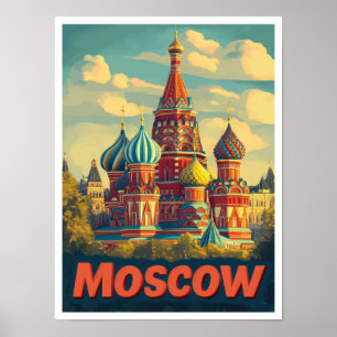 Poster Illustration du Vintage voyage de Moscou Russie