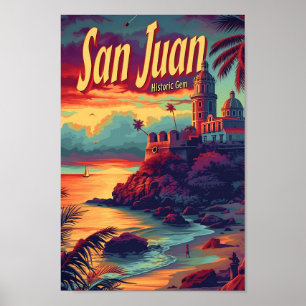 Poster Illustration du Vintage voyage de San Juan Porto R