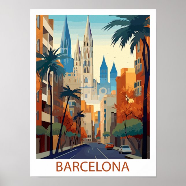 Poster Illustration du Vintage voyage Retro Barcelona (Devant)