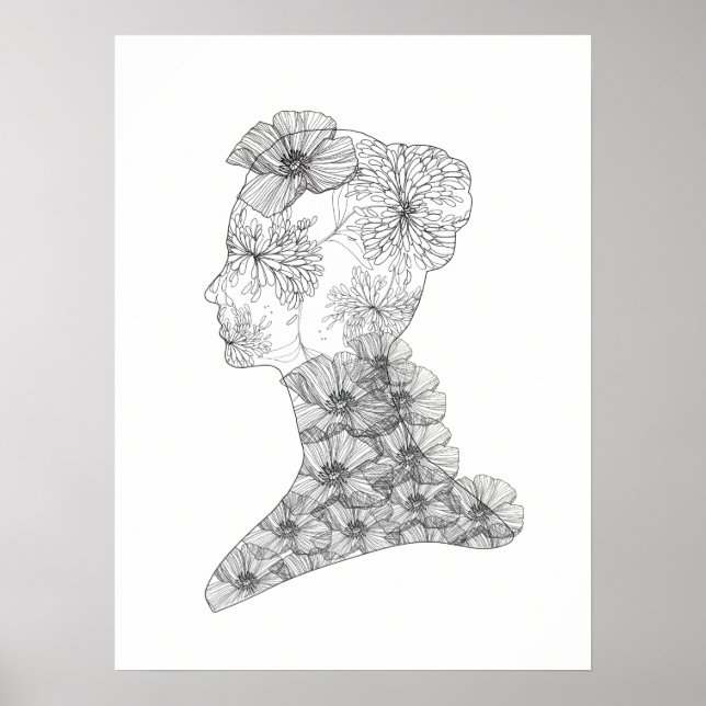 Poster Illustration du visage floral Mode et beauté (Devant)