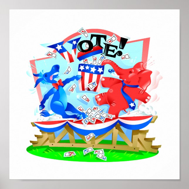 Poster Illustration du vote des éléphants et des ânes (Devant)