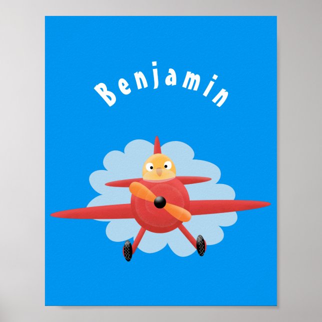 Poster Illustration d'un avion rouge volant mignon (Devant)