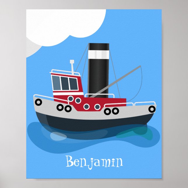 Poster Illustration d'un bateau à chalutier mignon (Devant)