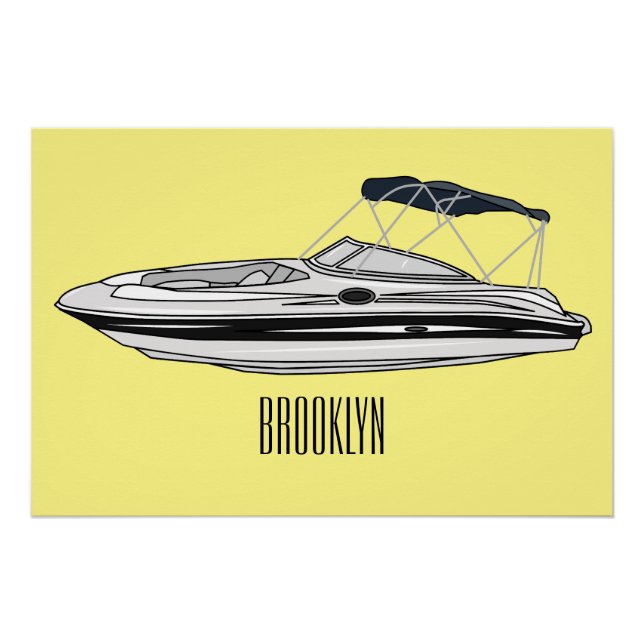 Poster Illustration d'un bateau à moteur (Devant)