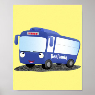 Poster Illustration d'un bus moderne bleu mignon