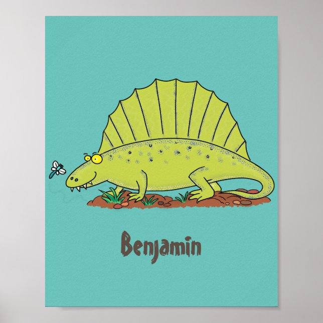 Poster Illustration d'un dimétrodon vert mignon (Devant)