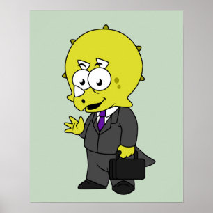 Poster Illustration D'Un Homme D'Affaires Tricératops.