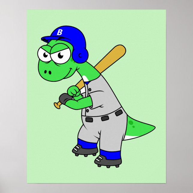 Poster Illustration D'Un Joueur De Baseball Brontosaurus. (Devant)