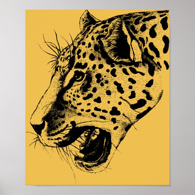 Poster Illustration d'un léopard tiré à la main noir et j (Devant)