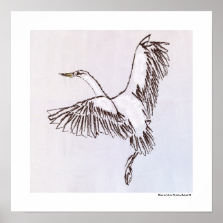 Poster Illustration d'un oiseau volant dans un ciel gris-