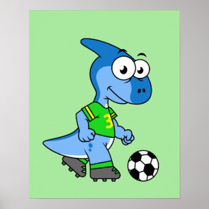 Poster Illustration D'Un Parasaurolophus Jouant Au Footba