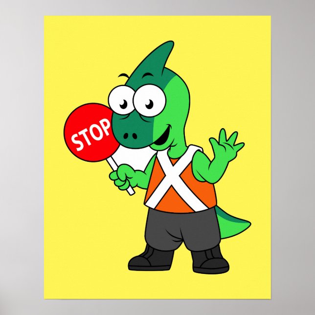 Poster Illustration D'Un Parasaurolophus Traffic Enforcer (Devant)