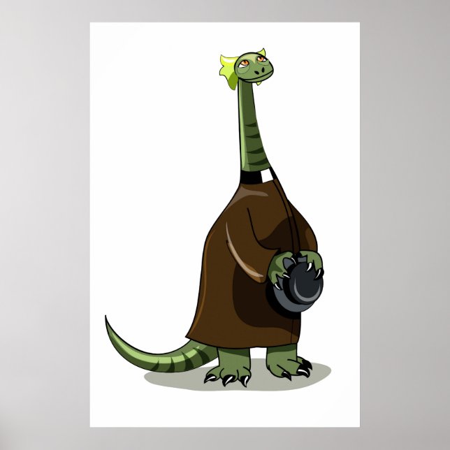 Poster Illustration D'Un Plateosaure Habillé Comme Prêtre (Devant)