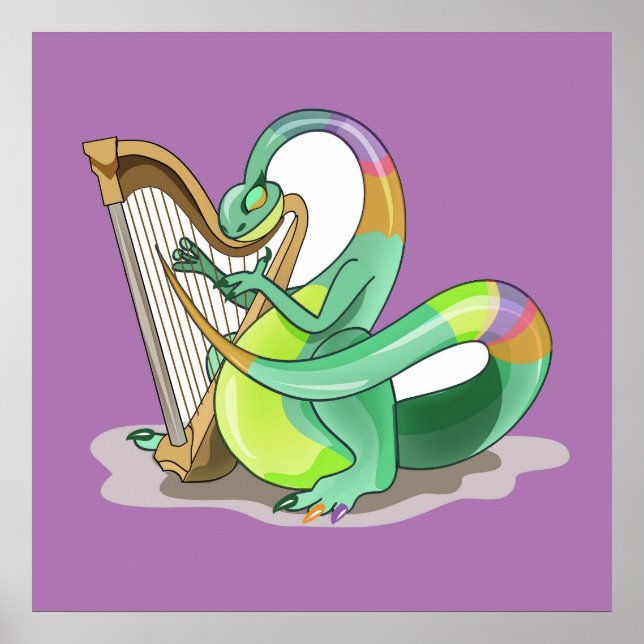 Poster Illustration D'Un Plateosaure Jouant De La Harpe. (Devant)
