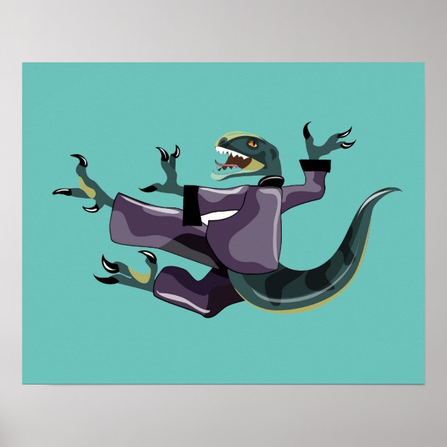Poster Illustration D'Un Rapteur Qui Fait Du Karaté. (Devant)