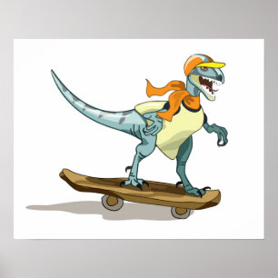 Poster Illustration D'Un Raptor Skateboard.