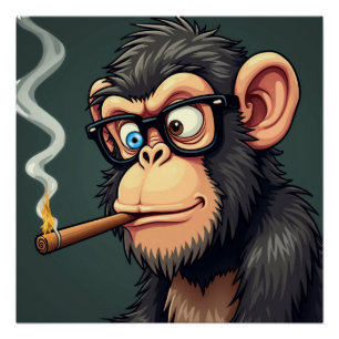 Poster Illustration d'un singe amusant fumant