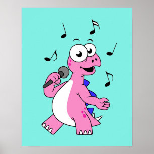 Poster Illustration D'Un Stegosaurus Chantant.