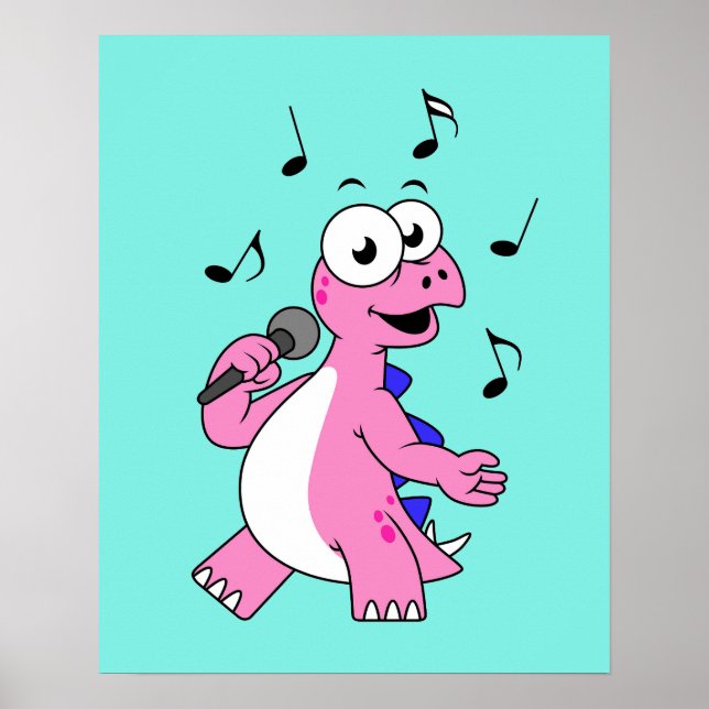 Poster Illustration D'Un Stegosaurus Chantant. (Devant)