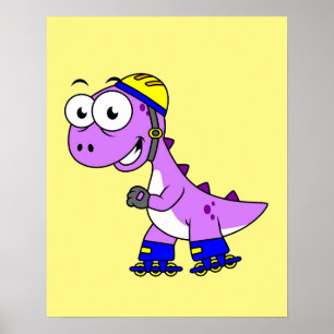 Poster Illustration D'Un Tyrannosaurus Rex De Patinage.