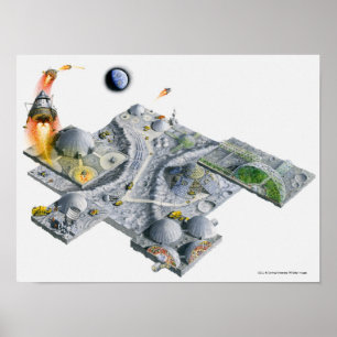 Poster Illustration d'une base futuriste sur la lune