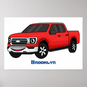 Poster Illustration d'une camionnette rouge mou