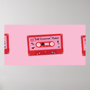 Poster Illustration d'une cassette audio en plastique rou