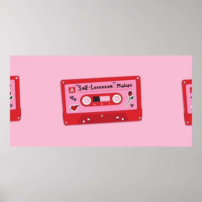 Poster Illustration d'une cassette audio en plastique rou (Devant)