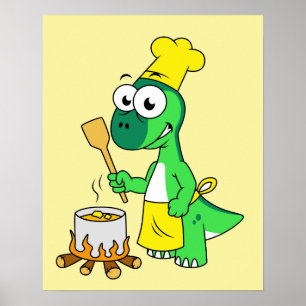 Poster Illustration D'Une Cuisine De Parasaurolophus Dino