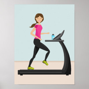 Poster Illustration d'une fille mignonne courant sur un t