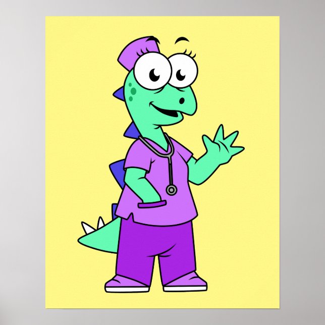 Poster Illustration D'Une Infirmière Stegosaurus. (Devant)
