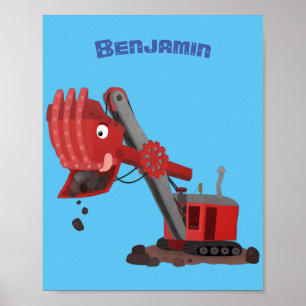 Poster Illustration d'une pelle à vapeur rouge mou
