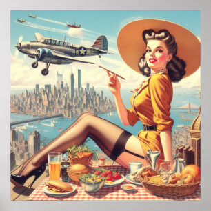 Poster Illustration d'une prise d'avion rétro