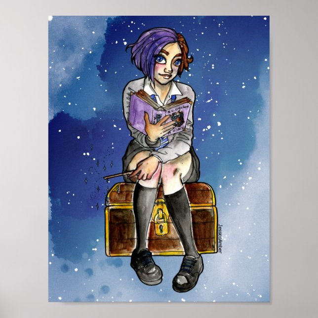 Poster Illustration d'une sorcière Ado aquarelle (Devant)