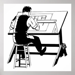 Poster Illustration d'une table de dessin de l'ingénieur 