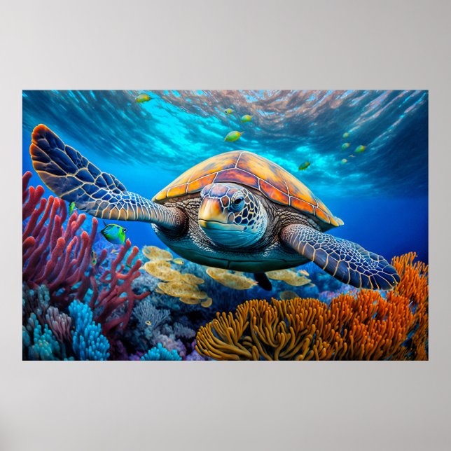Poster Illustration d'une tortue de mer adorable (Devant)