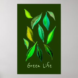 Poster Illustration éco-feuille du slogan de la vie verte