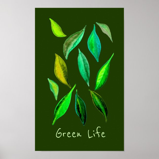 Poster Illustration éco-feuille du slogan de la vie verte (Devant)