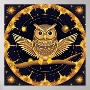 Poster Illustration élégante de hibou nocturne