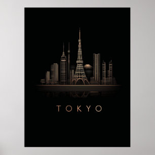 Poster Illustration élégante de la ville de Tokyo en or r
